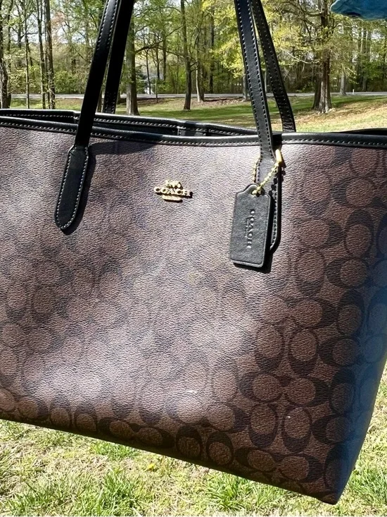 Coach Large City Tote Bag - Black/Walnut - Picture 1 of 12